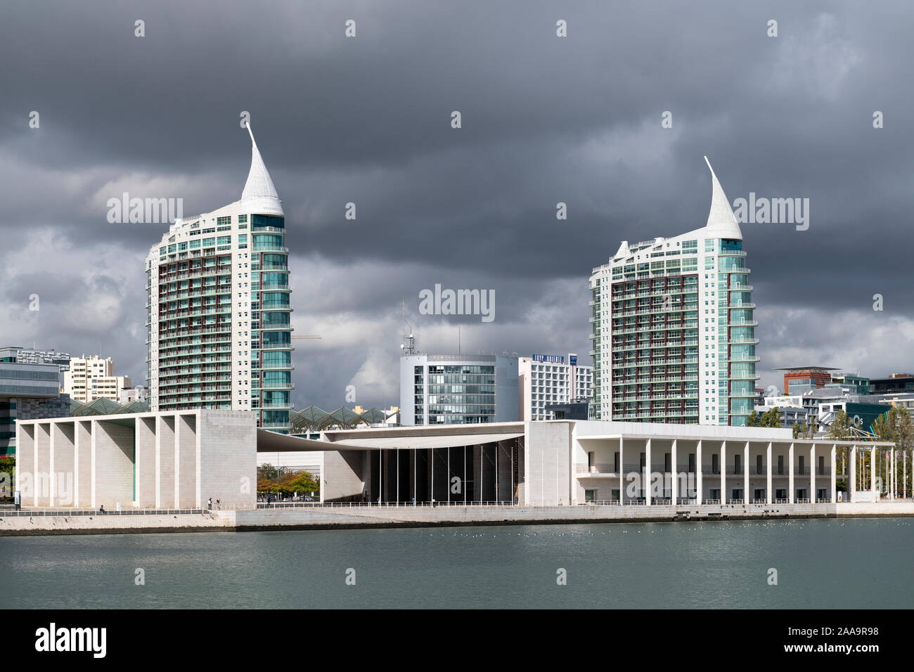 Lisbon, Portugal - October 13, 2019: The skyline of the city of Lisbon at the Park of Nations (Parque das Nacoes), in Portugal. Stock Photo