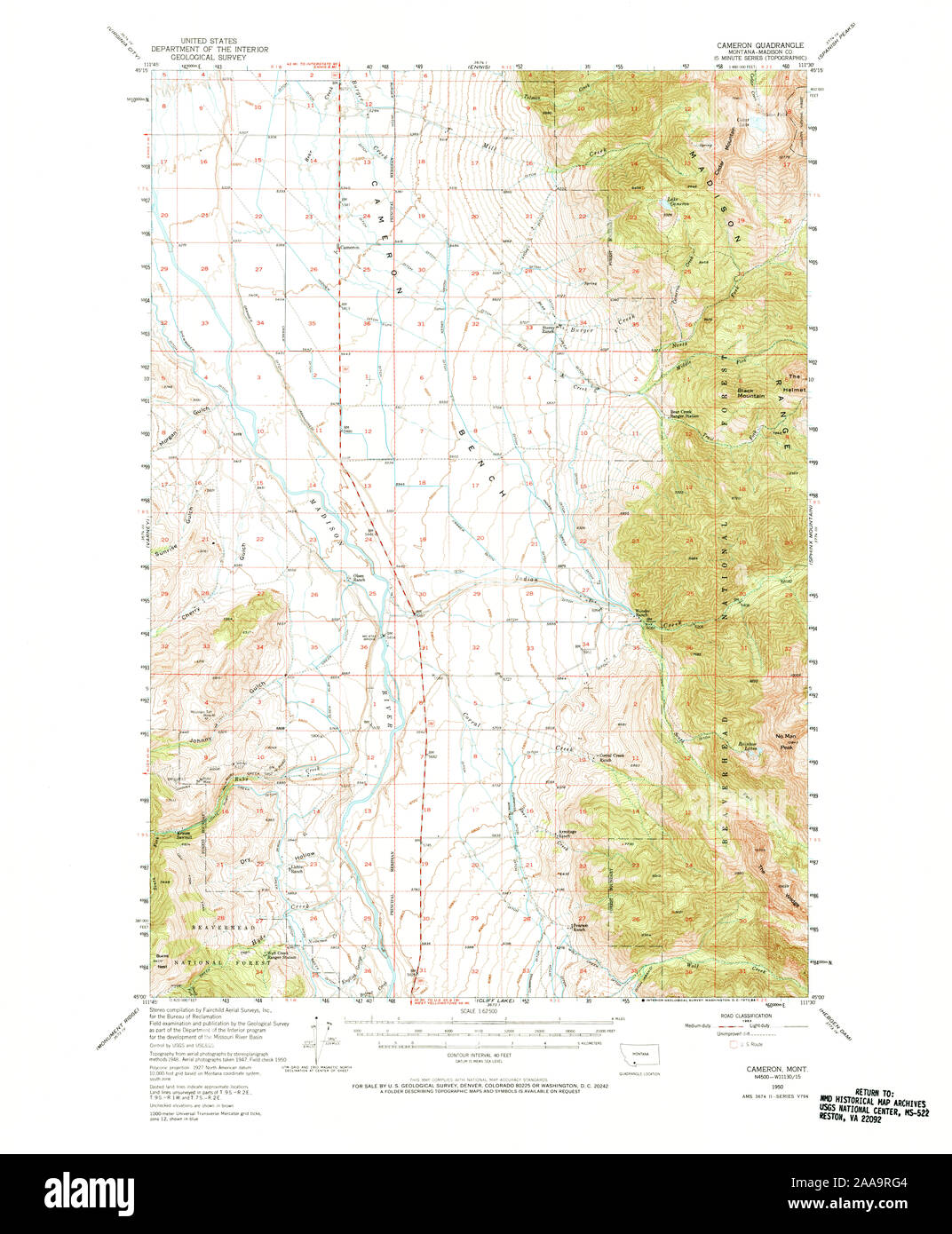 USGS TOPO Map Montana MT Cameron 267885 1950 62500 Restoration Stock Photo Alamy