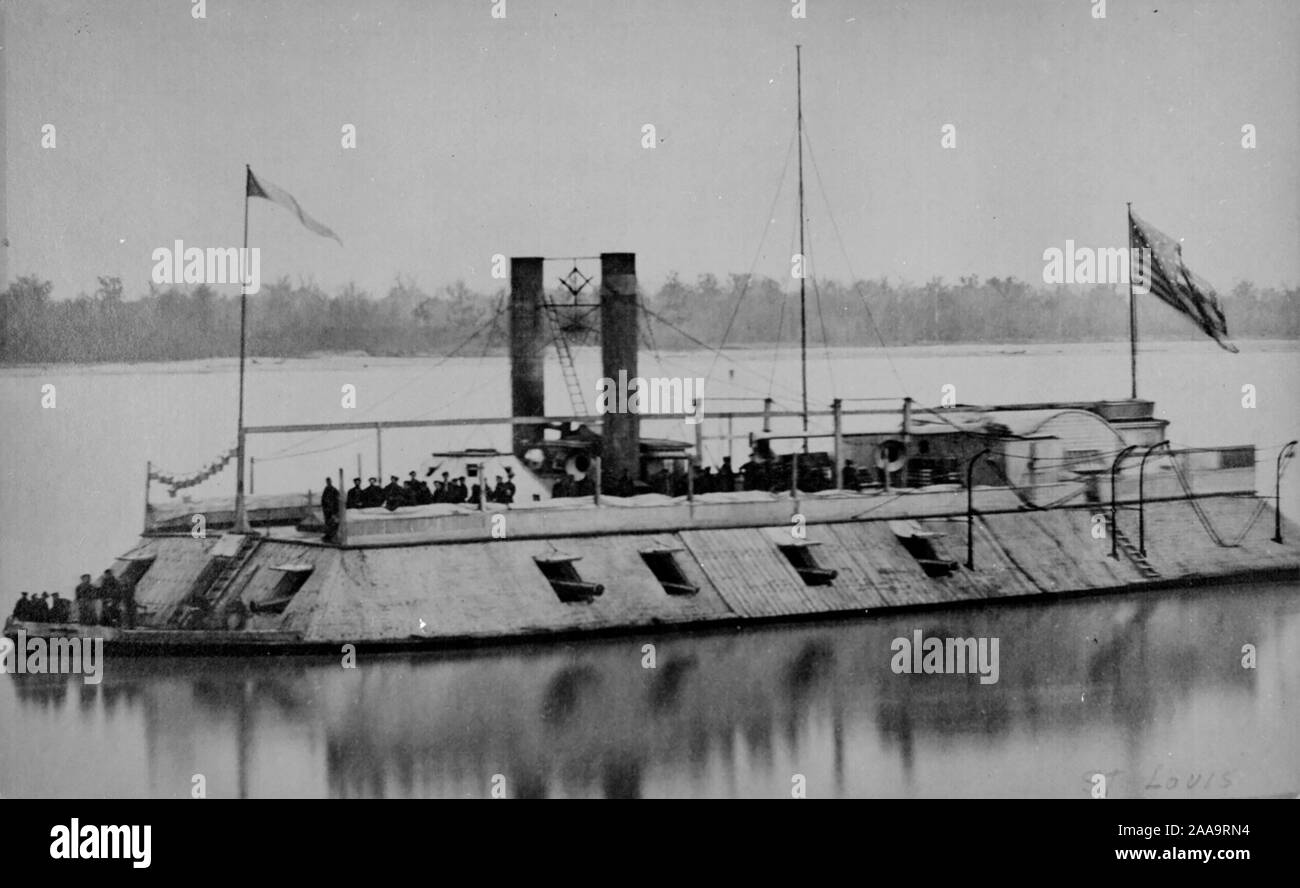 Civil War U.S.S. St. Louis, first Eads ironclad gunboat, renamed the Baron de Kalb in October 1862. Stock Photo