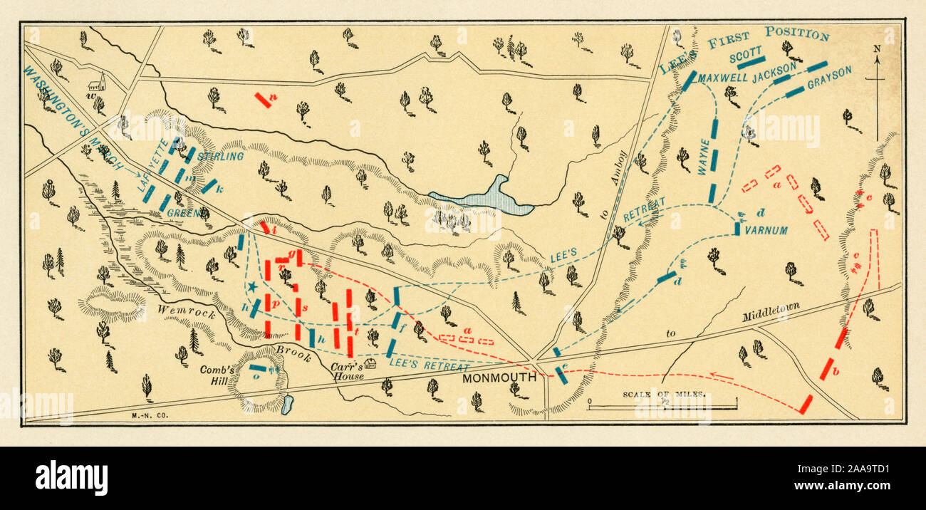 Revolutionary War Battles Map - Map Of The Battle Of Monmouth Nj 1778 Revolutionary War Color Lithograph 2AA9TD1