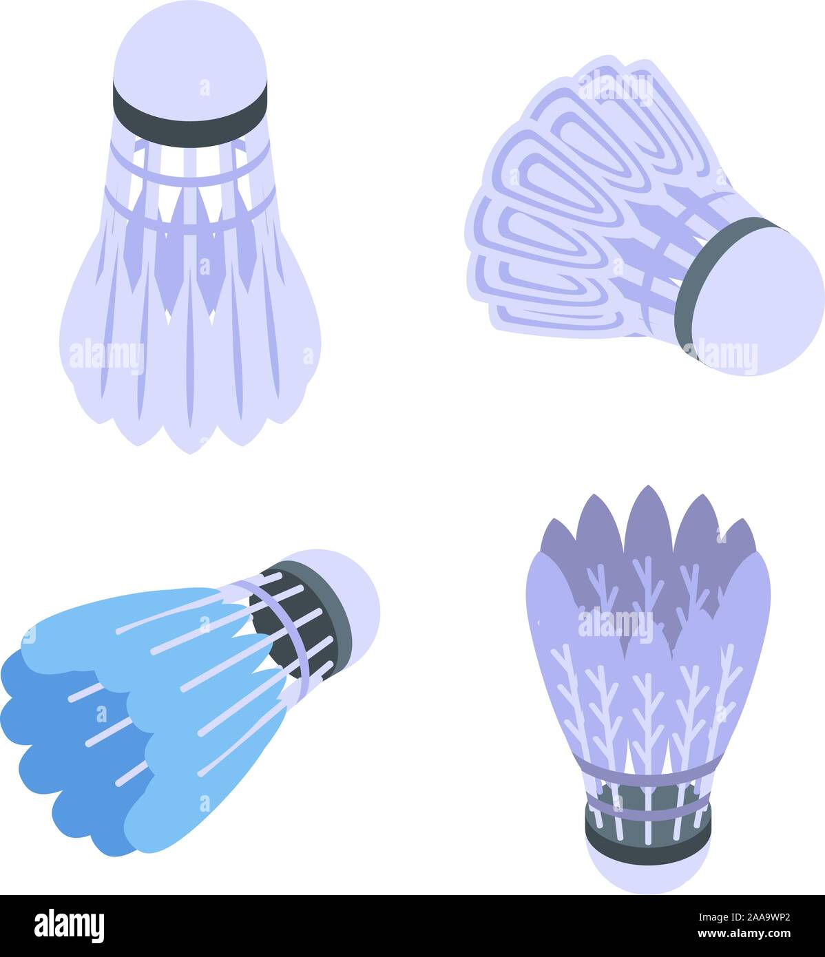 Shuttlecock icons set, isometric style Stock Vector