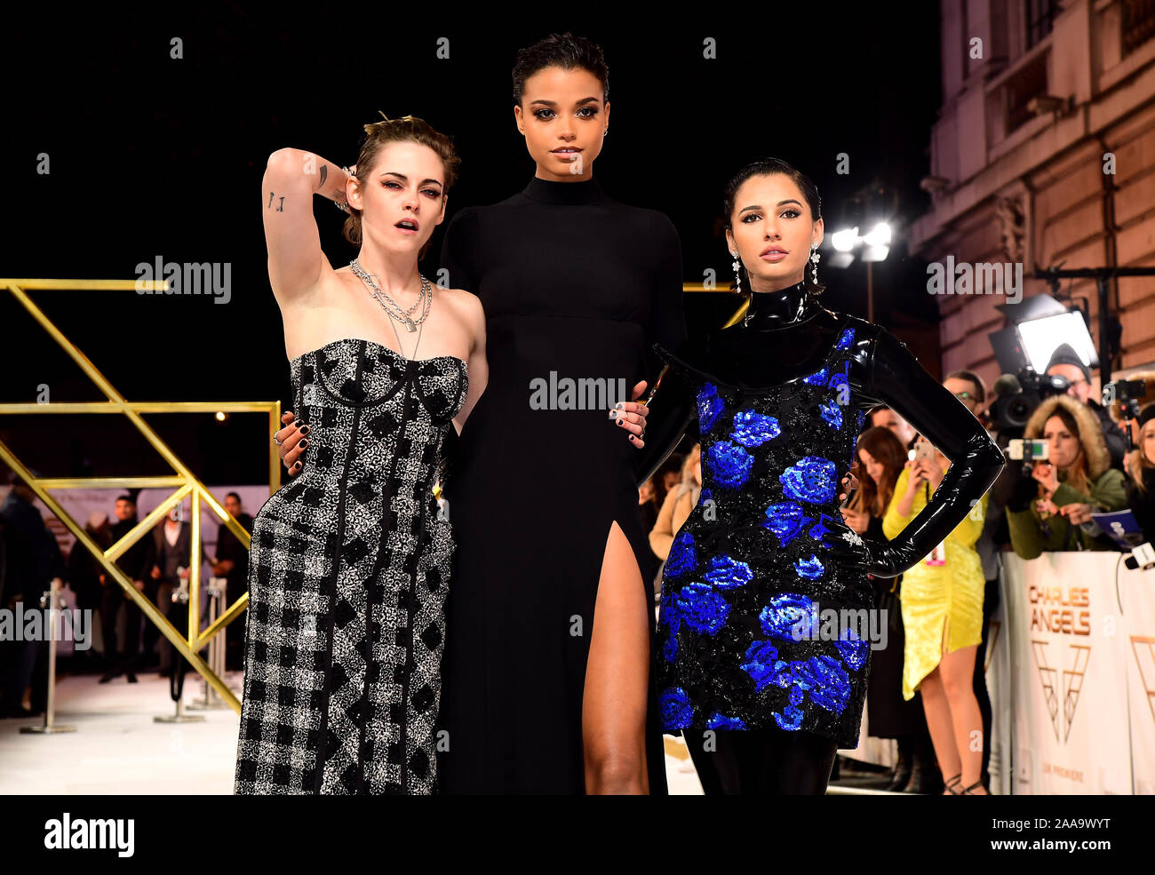 Kristen Stewart, Ella Balinska and Naomi Scott (left-right) attending
