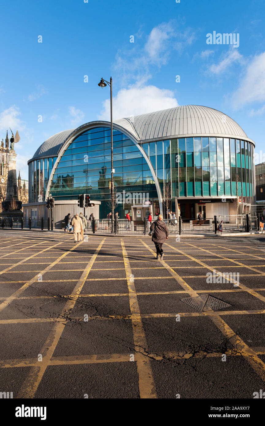Haymarket Metro Station in Newcastle-Upon-Tyne, viewed from Percy Street Stock Photo