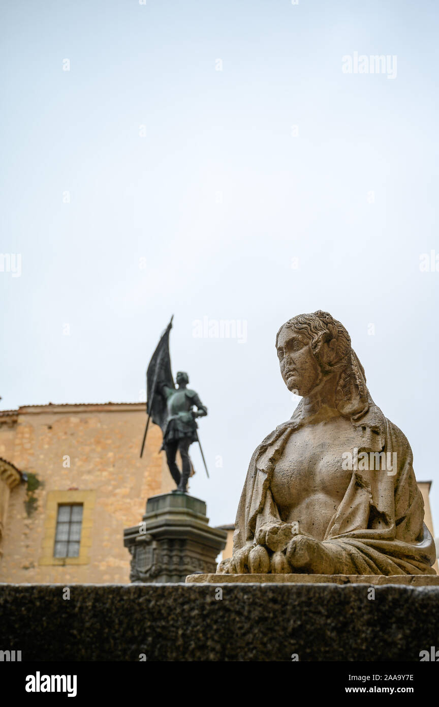 Monument to Juan Bravo, a leader of the rebel Comuneros in the Castilian Revolt of the Comuneros. Stock Photo