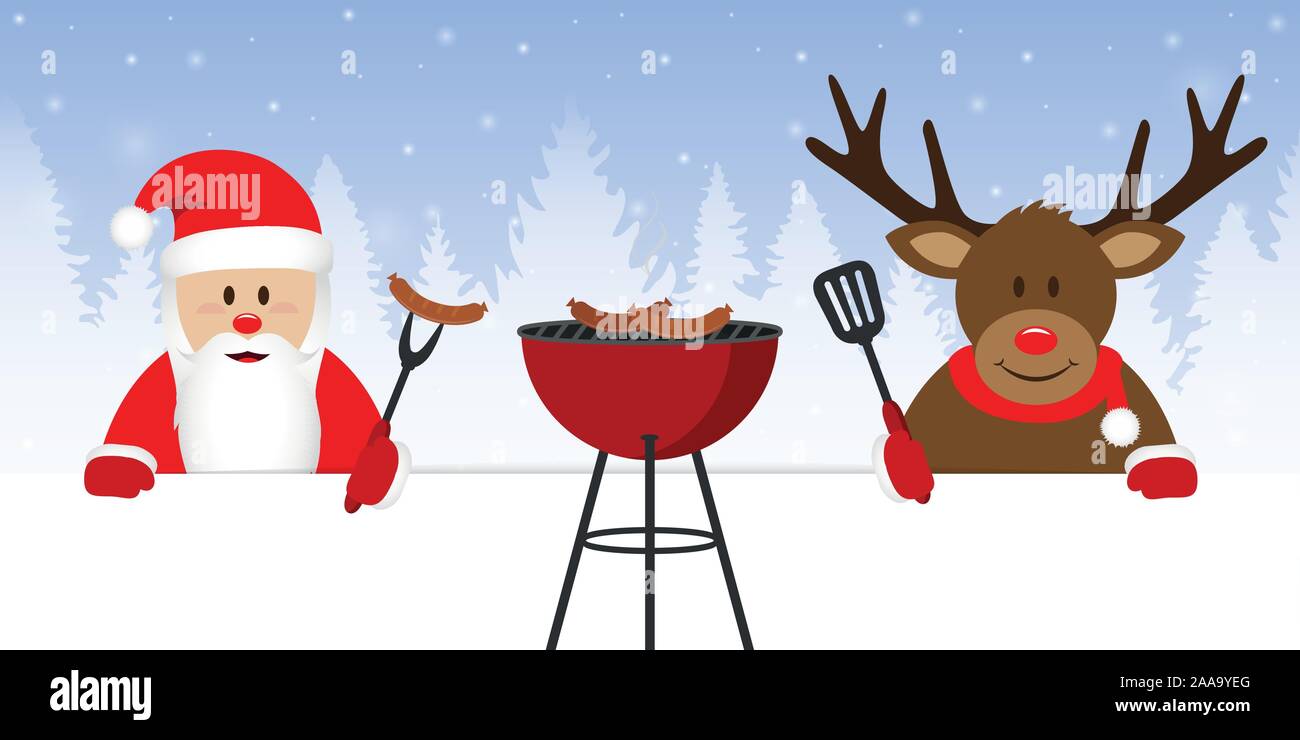 cute santa claus and reindeer at christmas bbq vector illustration EPS10  Stock Vector Image & Art - Alamy