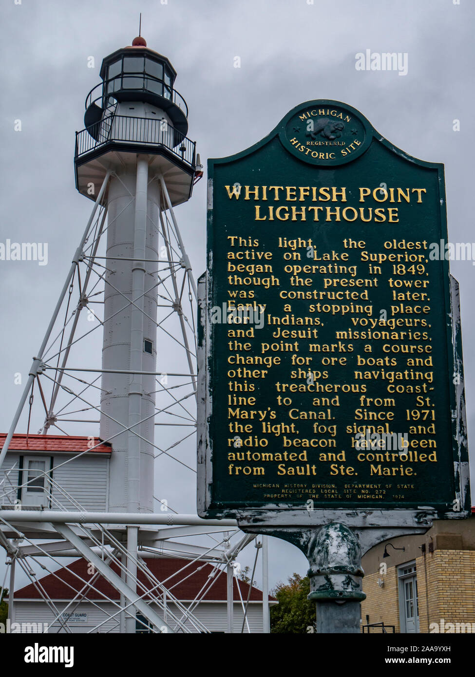 Whitefish Point Lighthouse, Great Lakes Shipwreck Museum, Paradise, Upper Peninsula, Michigan. Stock Photo