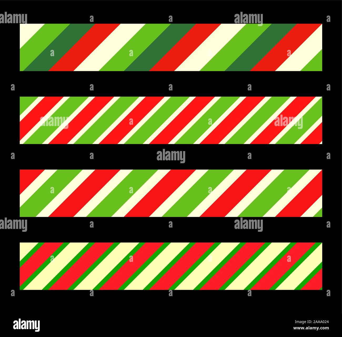 Candy cane line border divider for christmas design. diagonal green red stripes Seamless pattern Stock Vector
