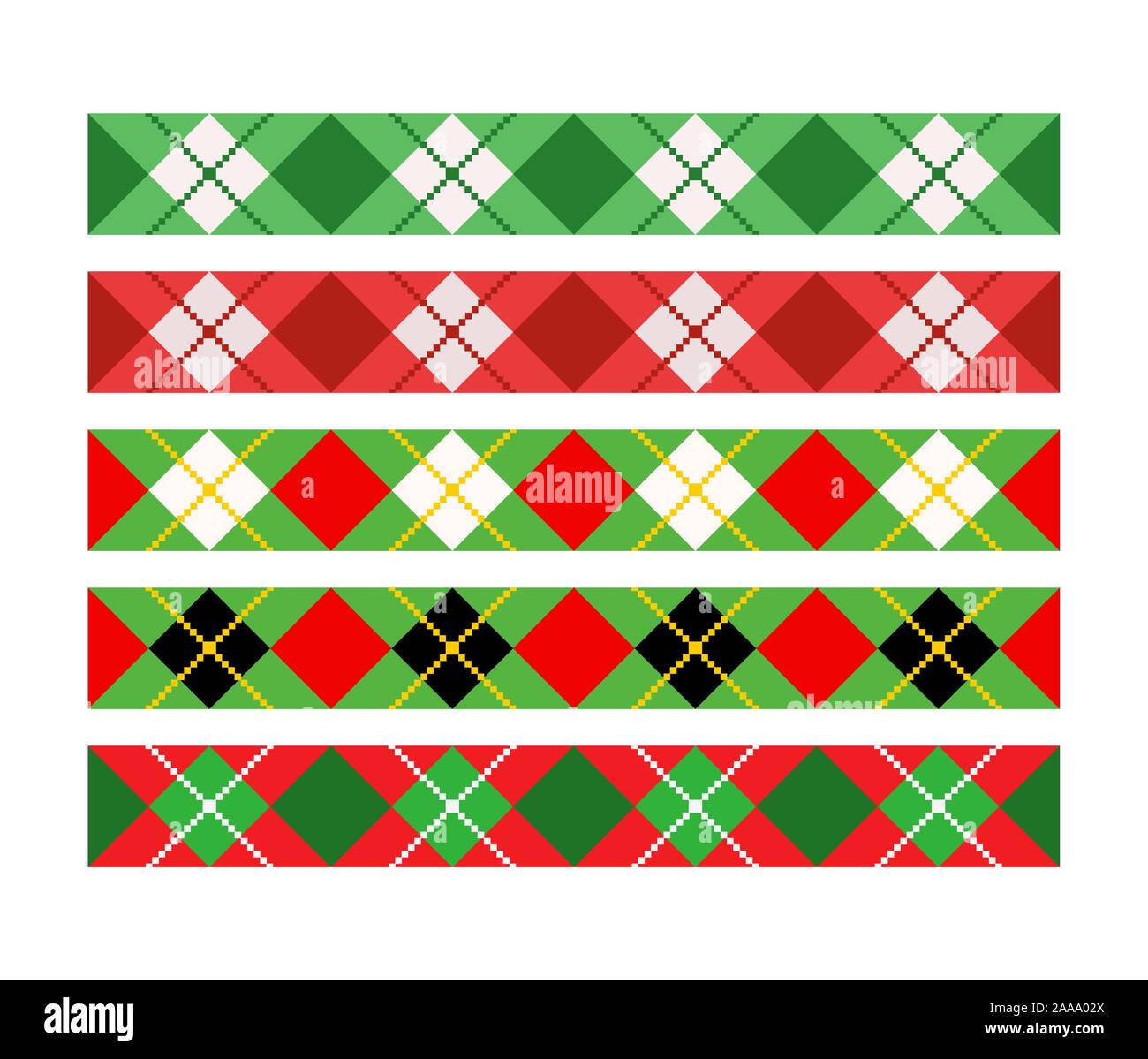 Christmas divider,border,ribbon set. Argyle bavarian rhombic harlequin plaid pattern Background lozenge diamond checkered check diamonds print plaid Stock Vector