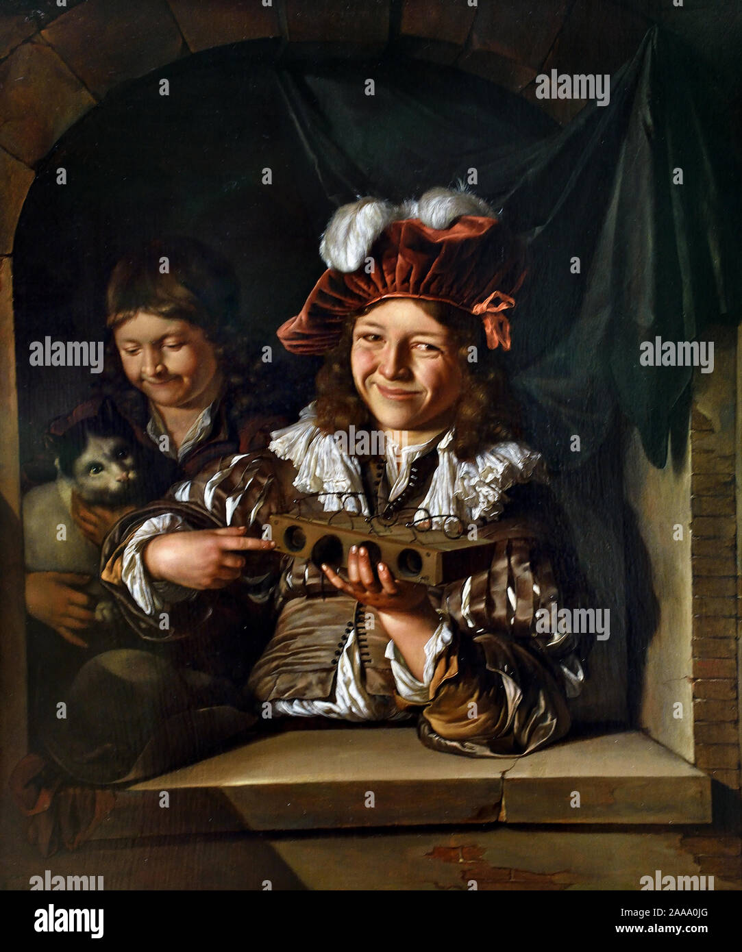 The boy with the mousetrap 1676 by Adriaen van der WERFF 1659 - 1722 The Netherlands, Dutch, Rotterdam. Stock Photo