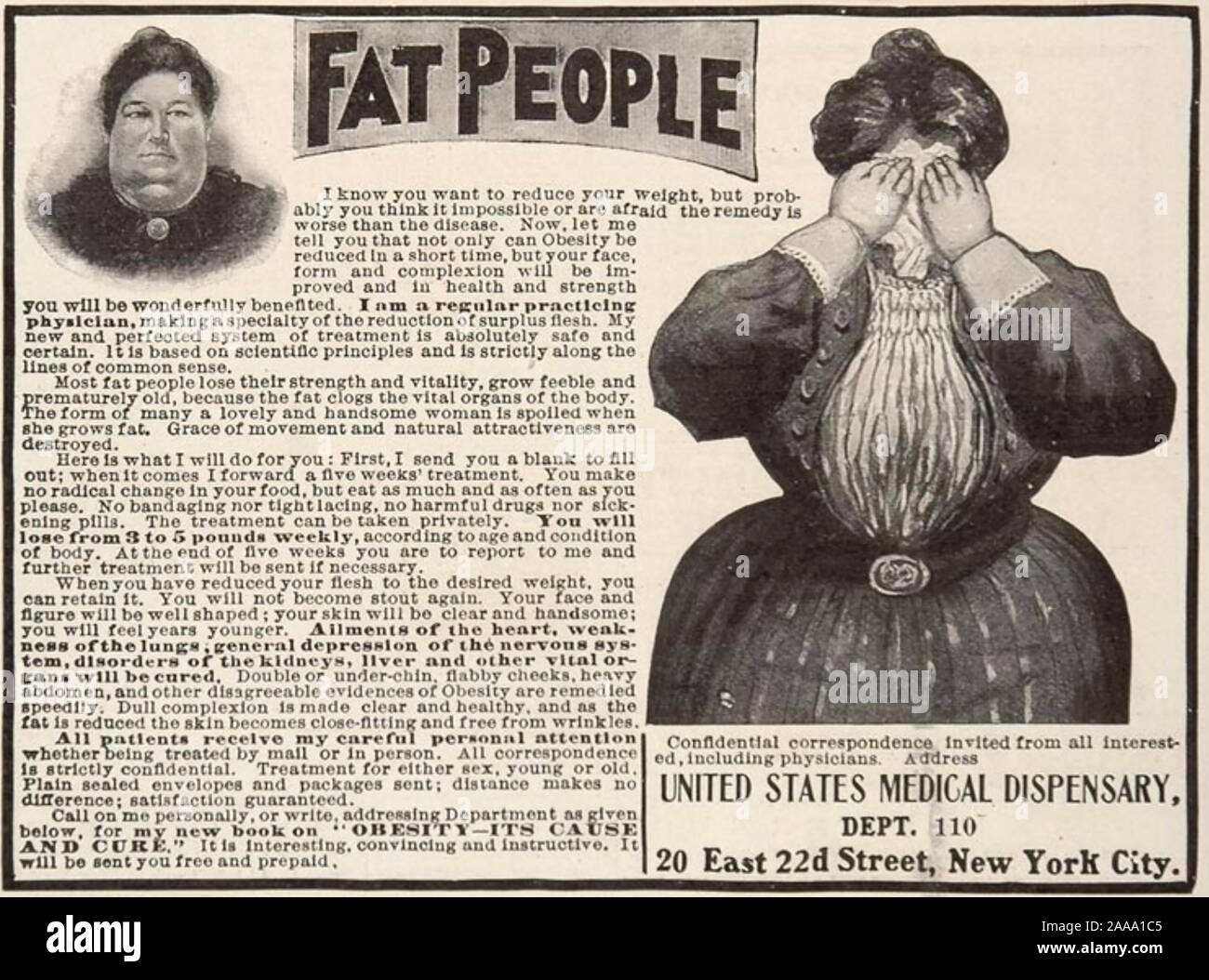 AMERICAN OBESITY ADVERT about 1890 Stock Photo
