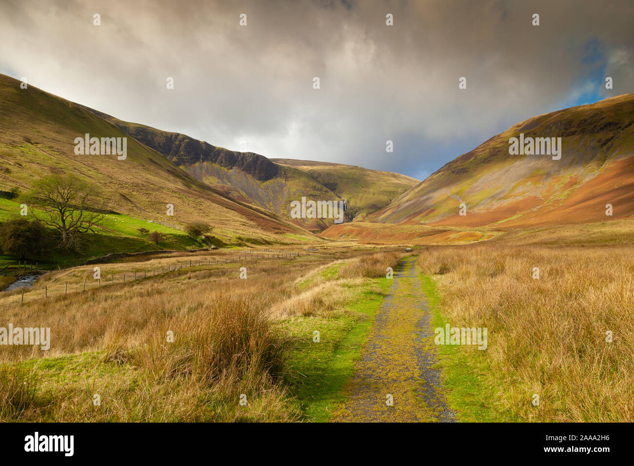 The footpath leading into Cautley spout  Britains highest waterfall Cumbria England Stock Photo