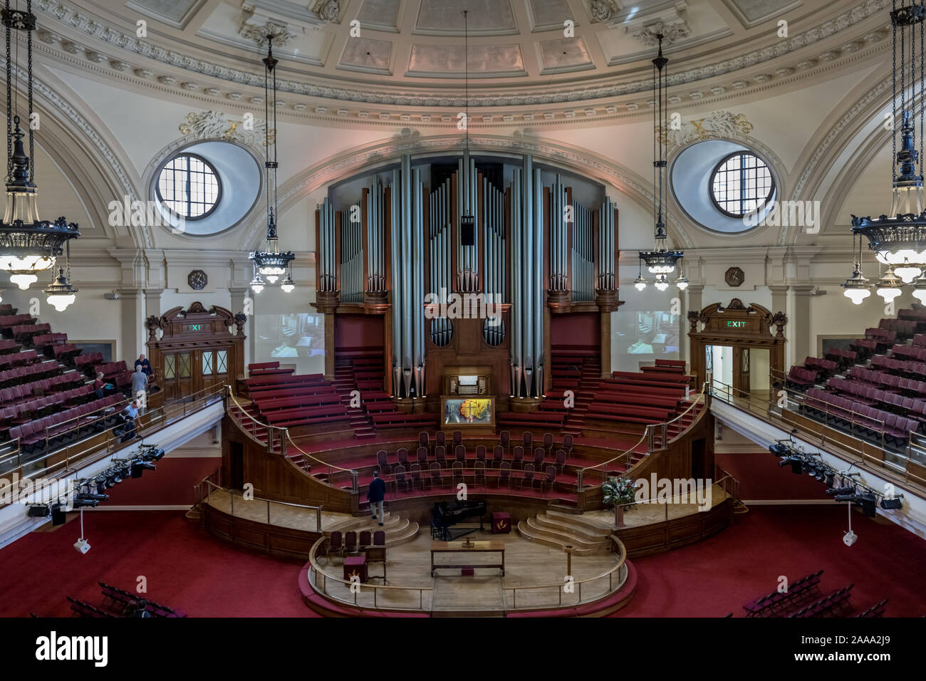 The Great Hall inside the Methodist Central Hall, Westminster, London, England. Stock Photo