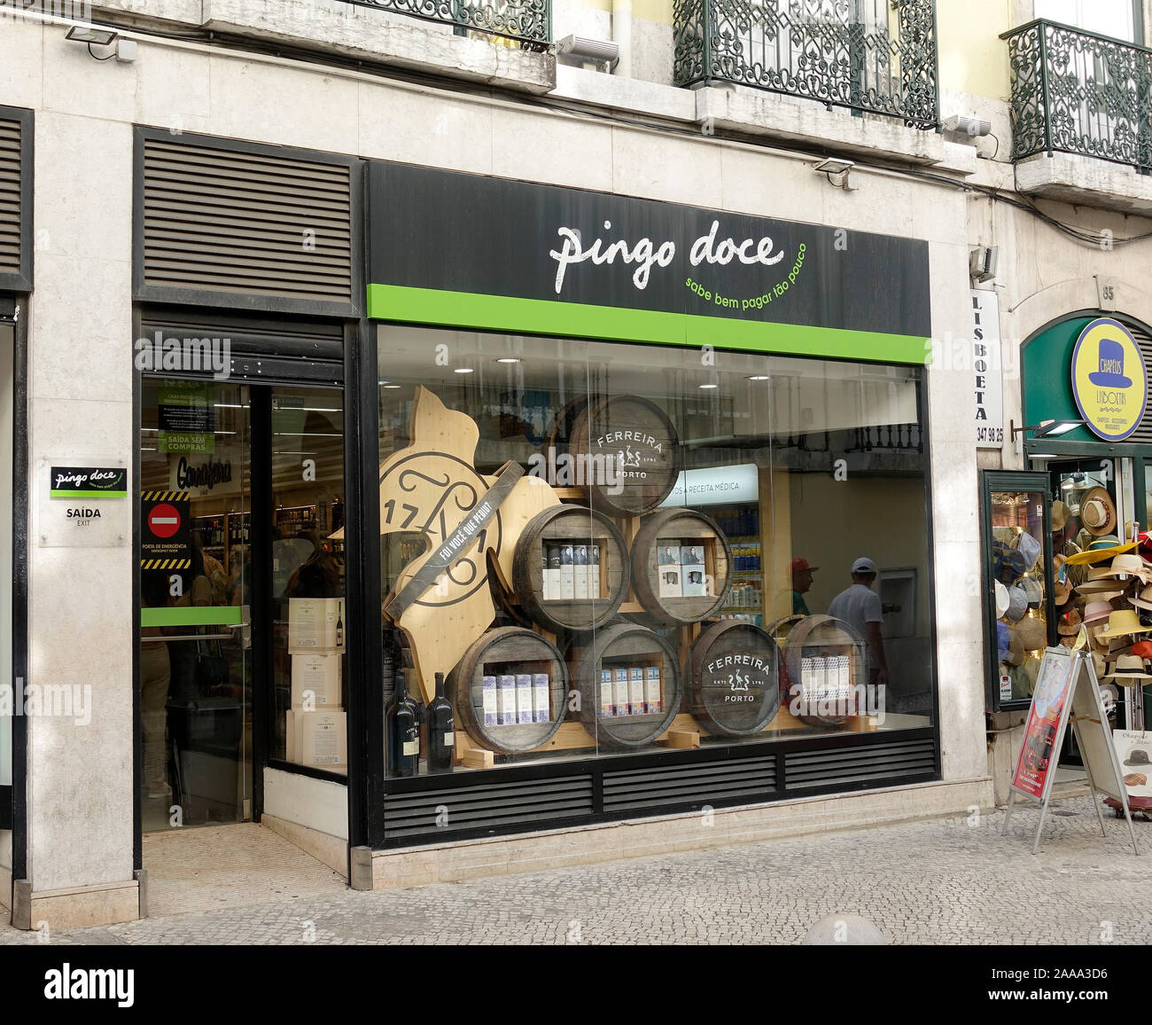 Portuguese Wine Display In A Pingo Doce Grocery Store Window Lisbon