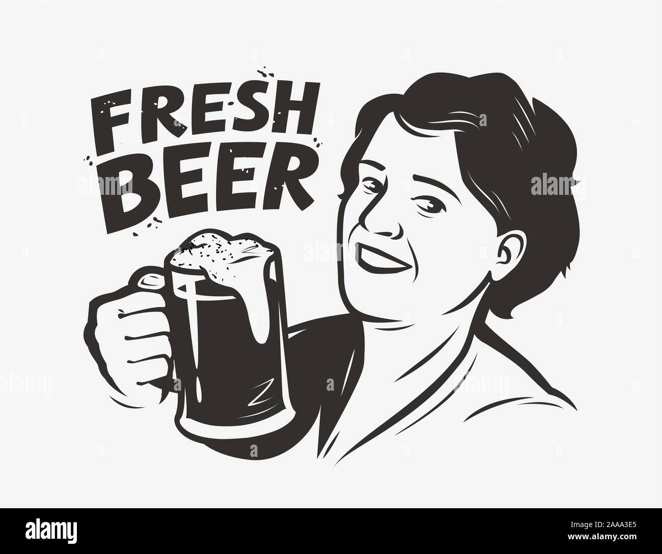 Happy Woman Holding A Beer Mug Retro Vector Illustration Stock Vector Image Art Alamy