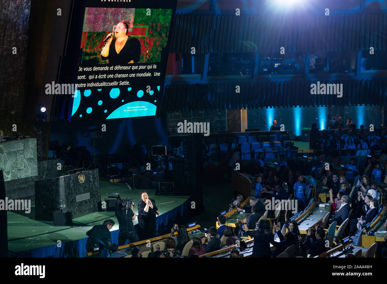 New York, NY - November 20, 2019: Singer Keala Settle performs during high-level meetinng on 13th anniversary of adoption of Convention on Rights of the Child at UN Headquarters Stock Photo