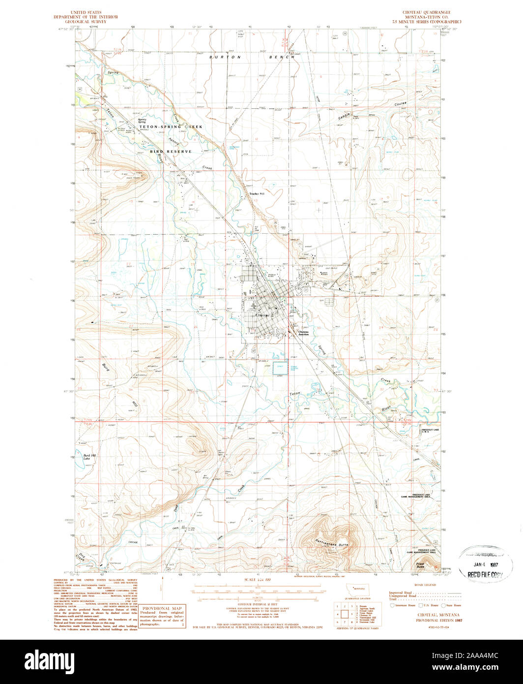 USGS TOPO Map Montana MT Choteau 262981 1987 24000 Restoration Stock