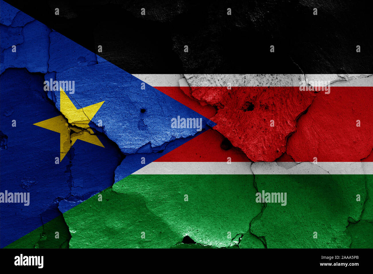 flag of South Sudan painted on cracked wall Stock Photo