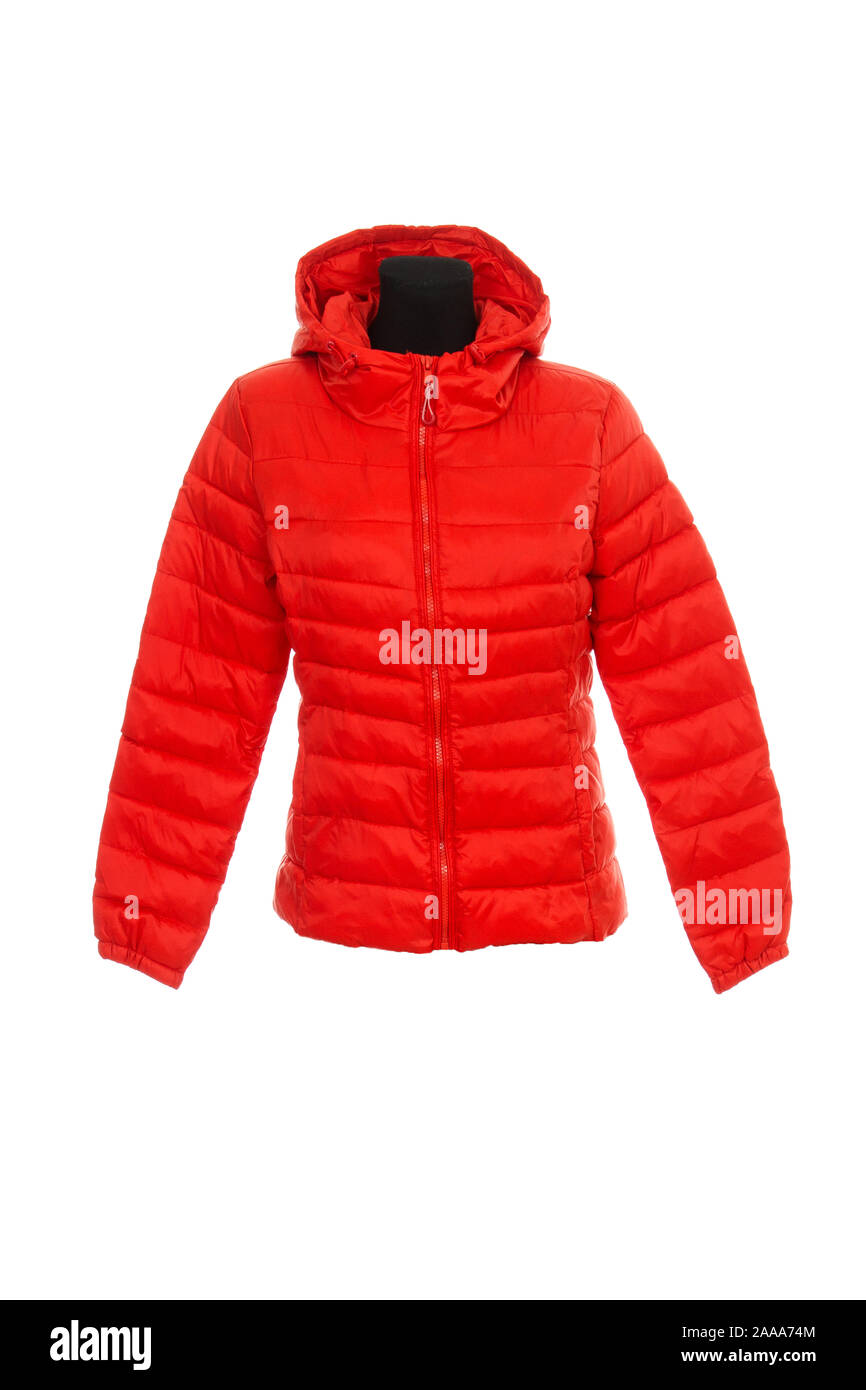 Red quilted jacket on a white background Stock Photo Alamy
