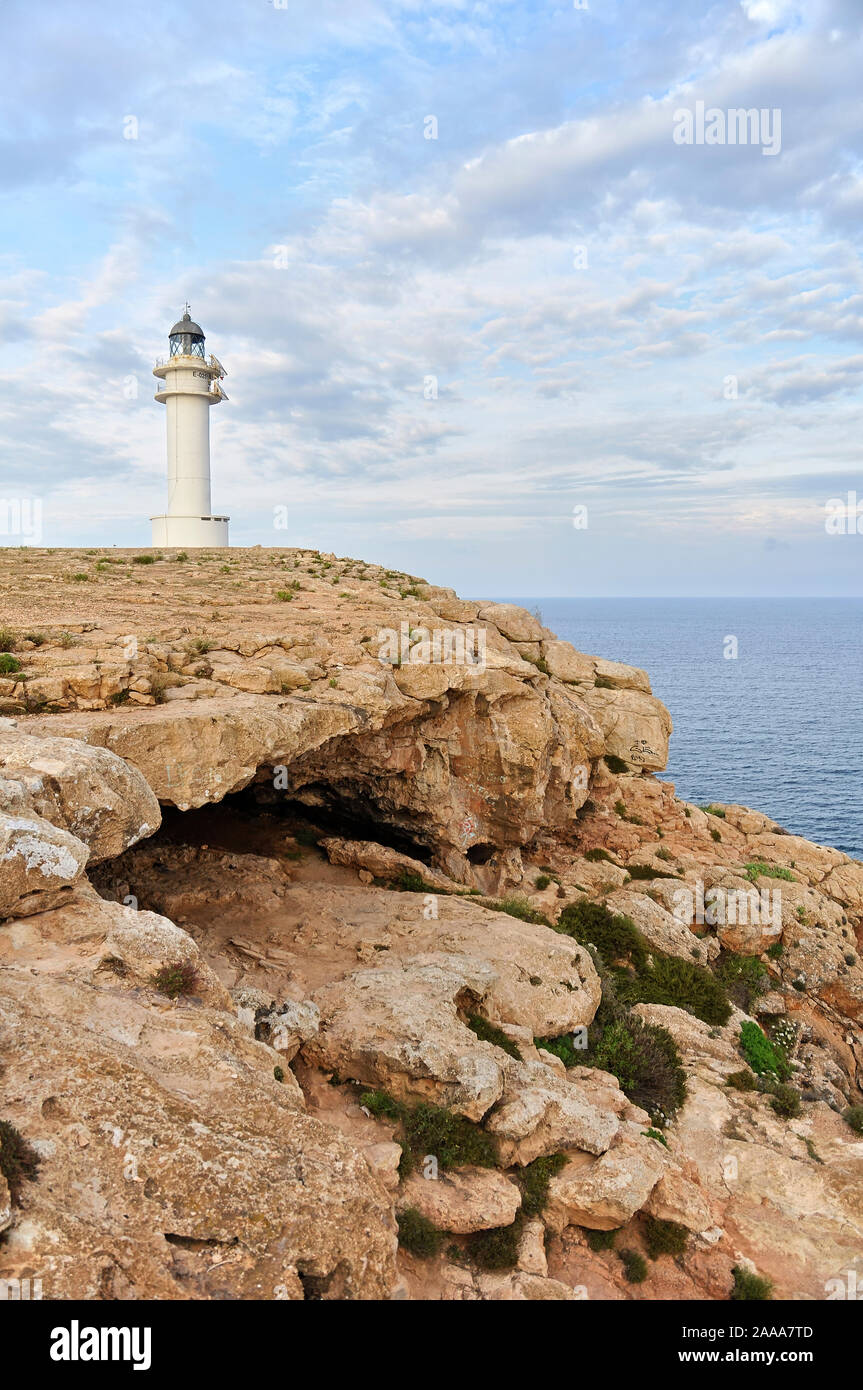 Cap de Barbaria lighthouse and Cova Foradada cave (Cabo de Berbería,  Formentera, Pitiuses,Pityusic Islands, Balearic Islands, Mediterranean  sea,Spain Stock Photo - Alamy