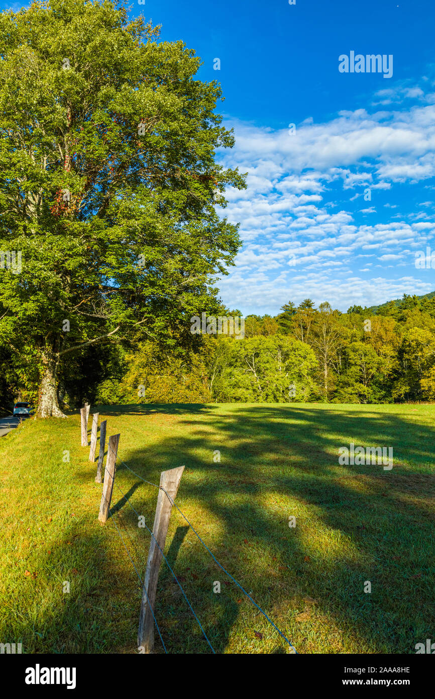 Landscape of Cades Cove in the Great Smoky Mountains National Park in Tennessee in the United