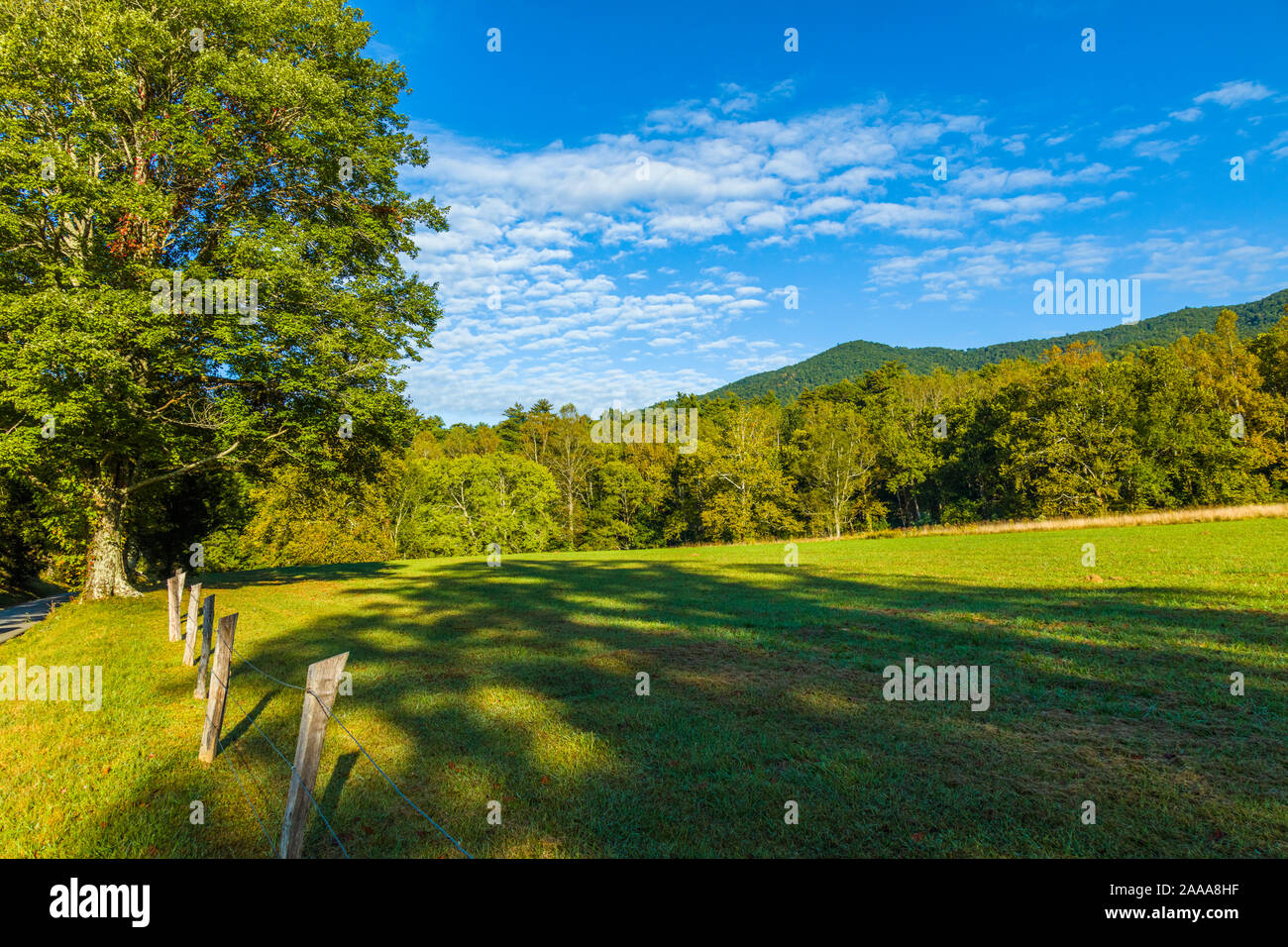Landscape of Cades Cove in the Great Smoky Mountains National Park in Tennessee in the United