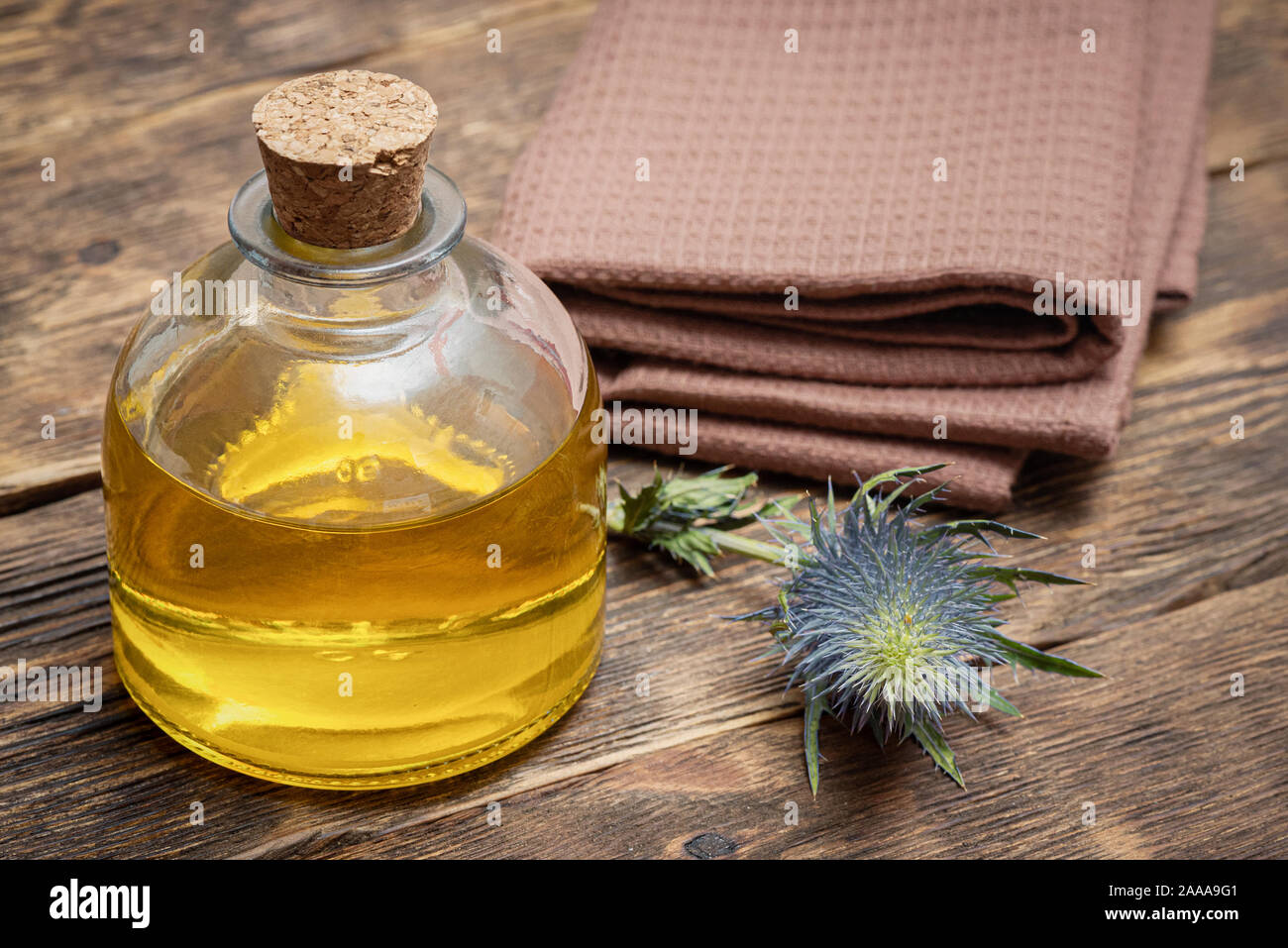 Feverweed eryngium plant oil in the bottle close up Stock Photo Alamy