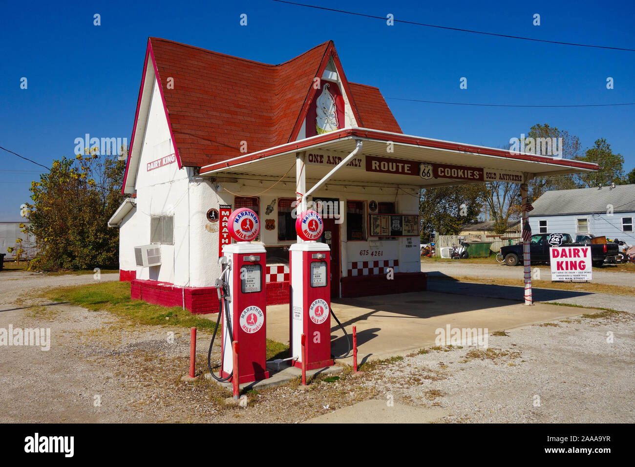 Dairy King in Marathon gas station from 1927 on Route 66 in Commerce