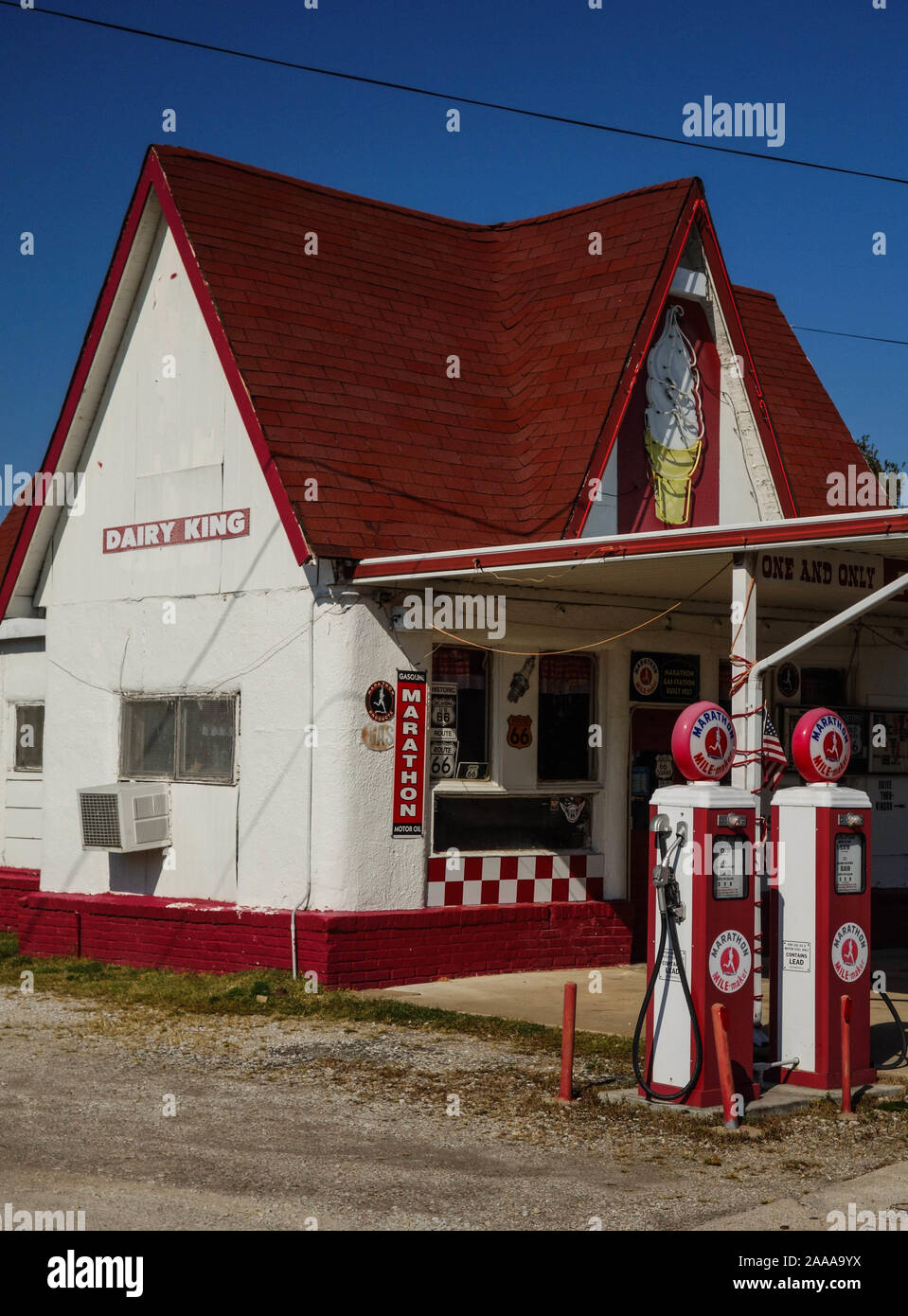 Dairy King in Marathon gas station from 1927 on Route 66 in Commerce