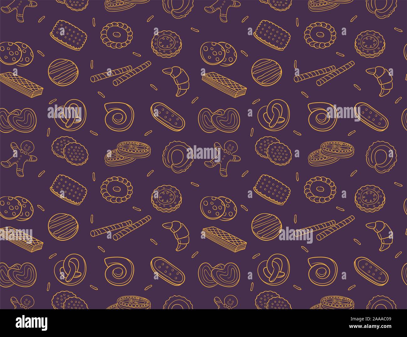 Seamless cookies and biscuit pattern isolated over dark background Stock Vector