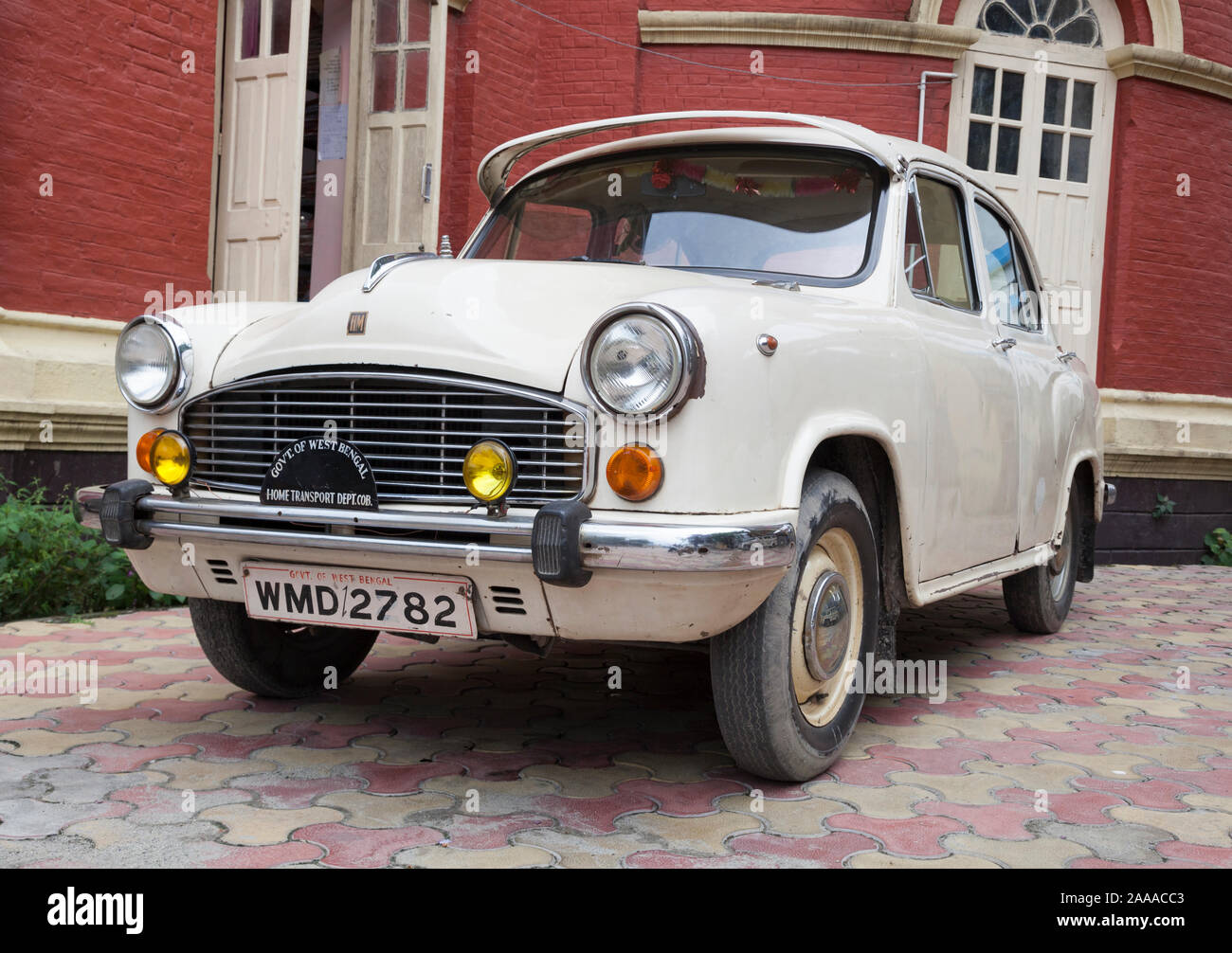 The classic Ambassador motor car still in government service in Cooch Behar district of West Bengal, India Stock Photo