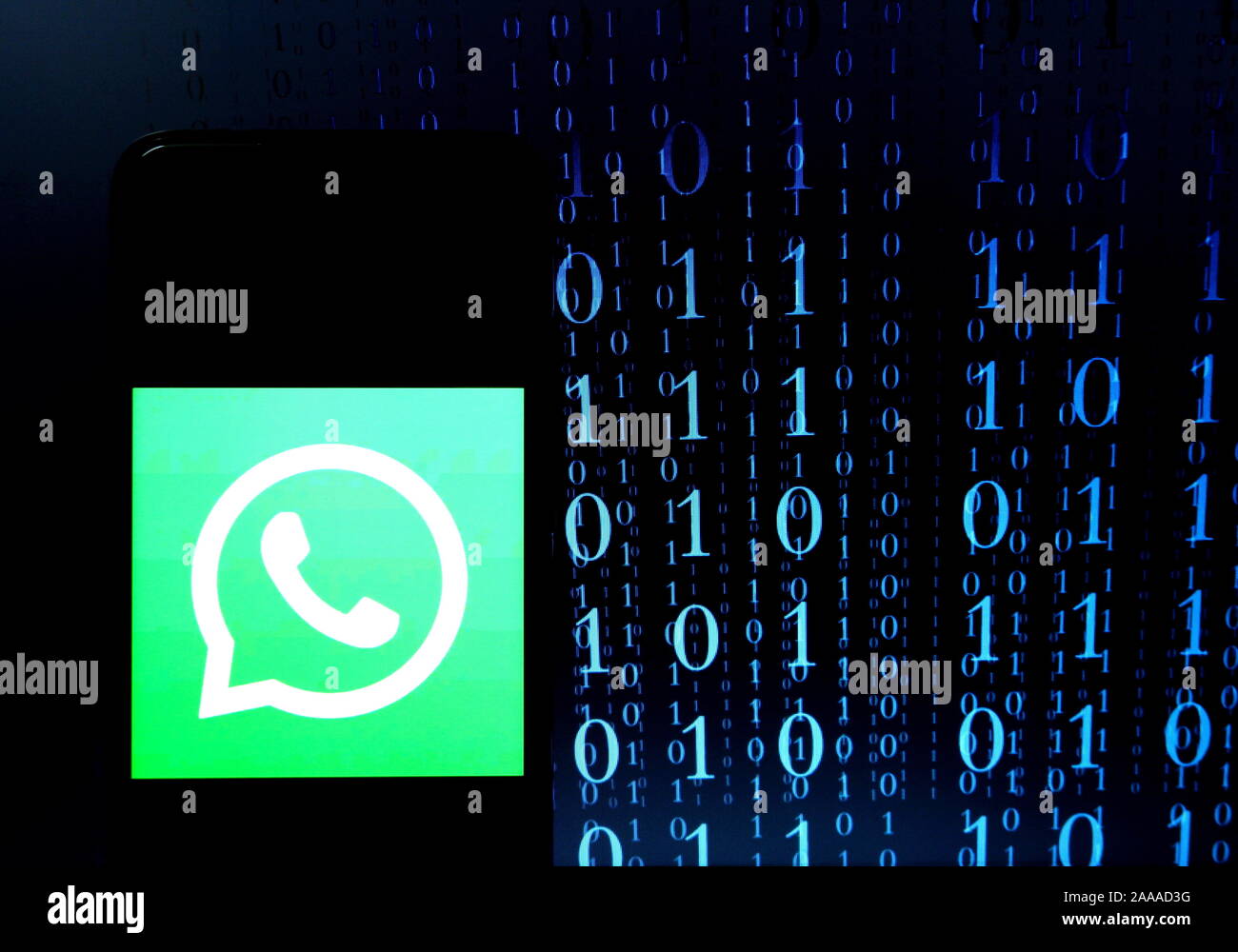 India. 20th Nov, 2019. In this photo illustration a mobile messaging application Whatsapp logo seen displayed on a smartphone. Credit: Avishek Das/SOPA Images/ZUMA Wire/Alamy Live News Stock Photo
