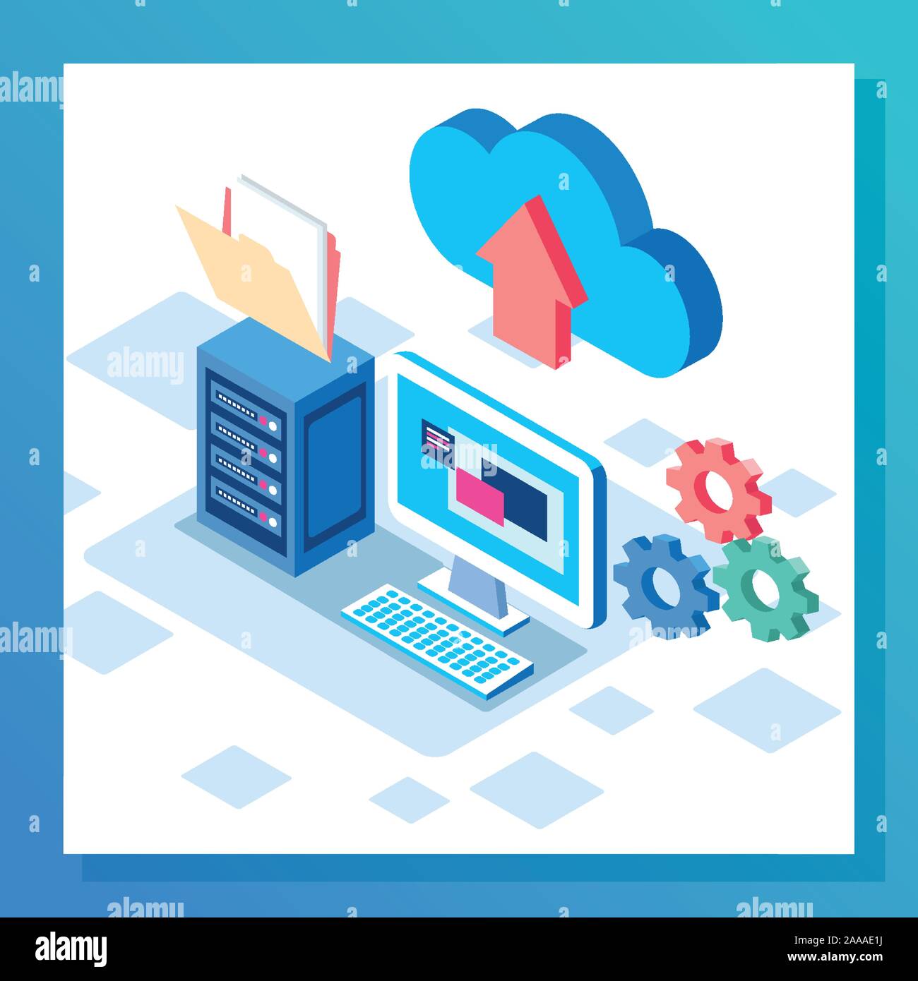 big data technology with laptop Stock Vector