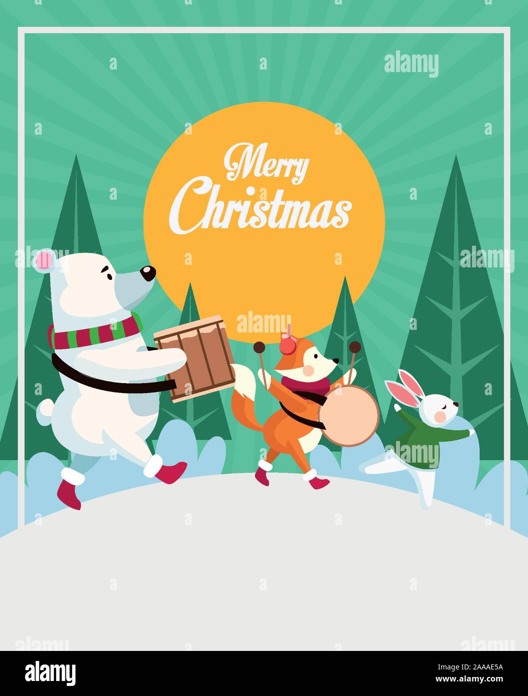 merry christmas card with animals playing instruments Stock Vector