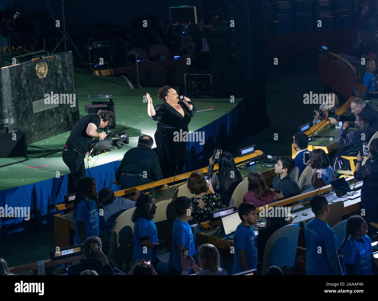 New York, United States. 20th Nov, 2019. Singer Keala Settle performs during high-level meetinng on 13th anniversary of adoption of Convention on Rights of the Child at UN Headquarters (Photo by Lev Radin/Pacific Press) Credit: Pacific Press Agency/Alamy Live News Stock Photo