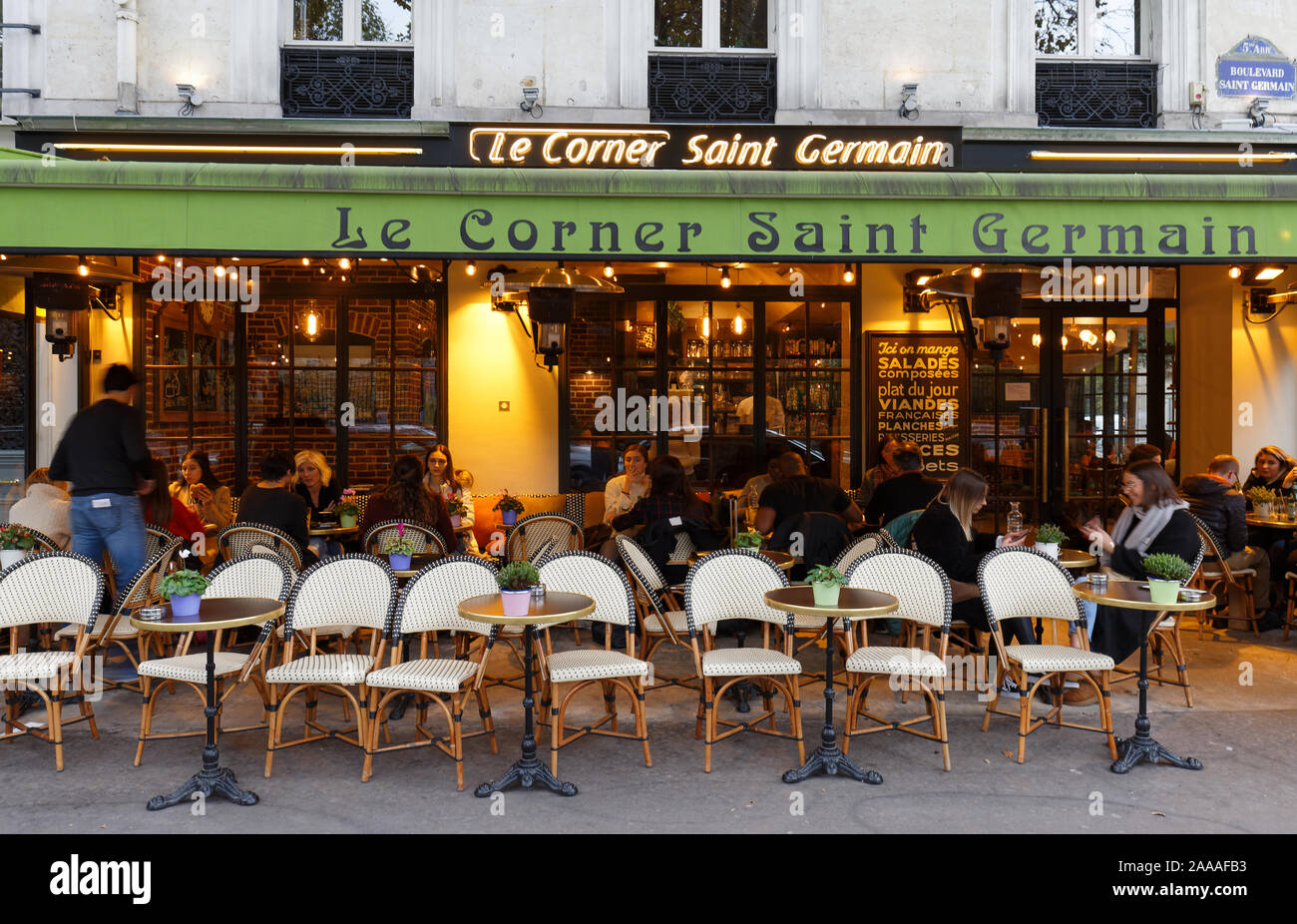 The traditional French cafe Le corner Saint Germain located in SaintGermain district , Paris