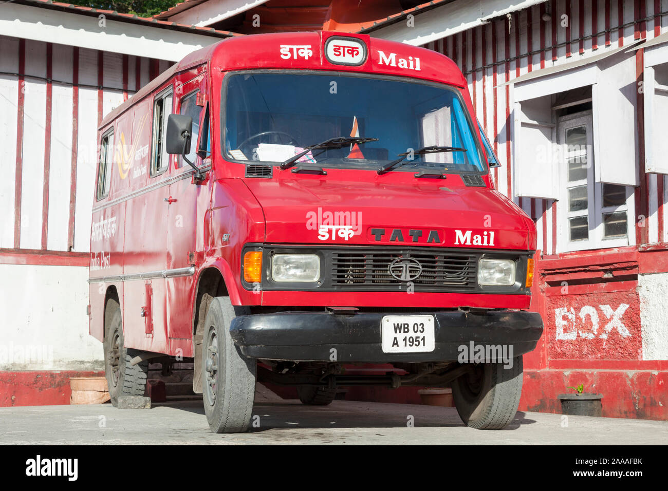 Postal delivery van of India Post at the Port Blair city post office, Andaman and Nicobar Islands Stock Photo