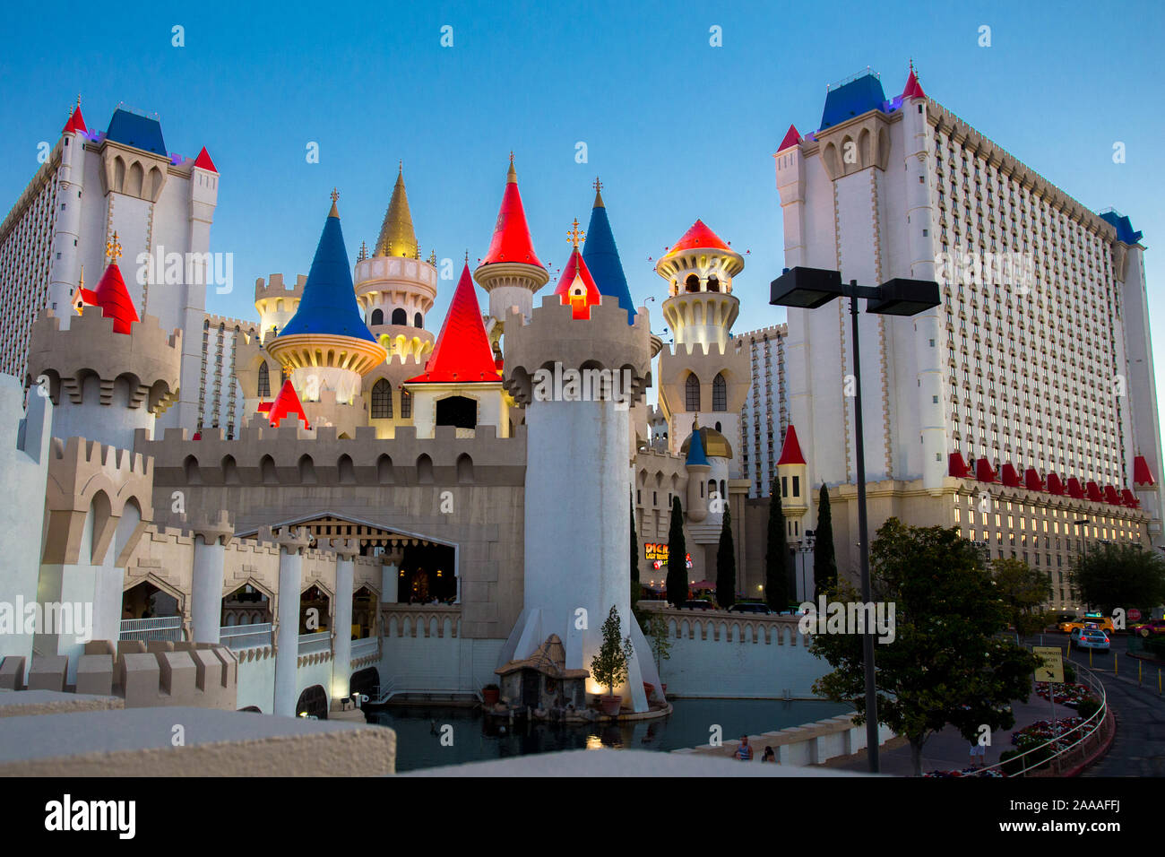 LAS VEGAS, NEVADA - MAY 19, 2017: View from Excalibur Hotel and Casino in Las Vegas Nevada seen in the evening with lights Stock Photo