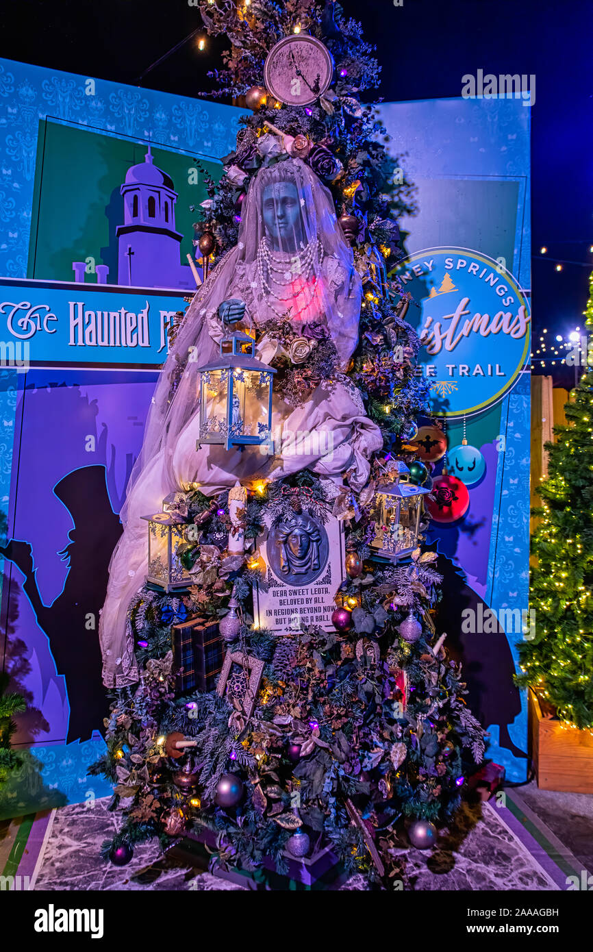 The Haunted Mansion themed Christmas tree on the Disney Christmas tree trail Stock Photo