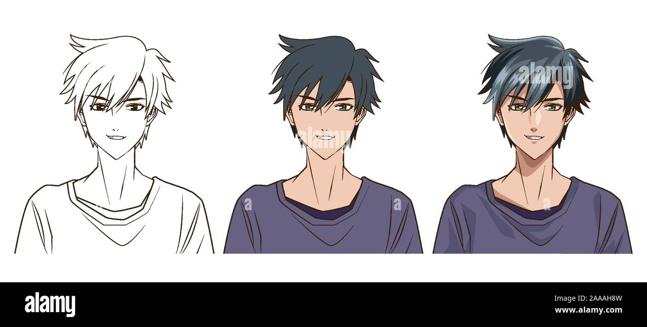 drawing process of young man anime style character Stock Vector Image & Art  - Alamy