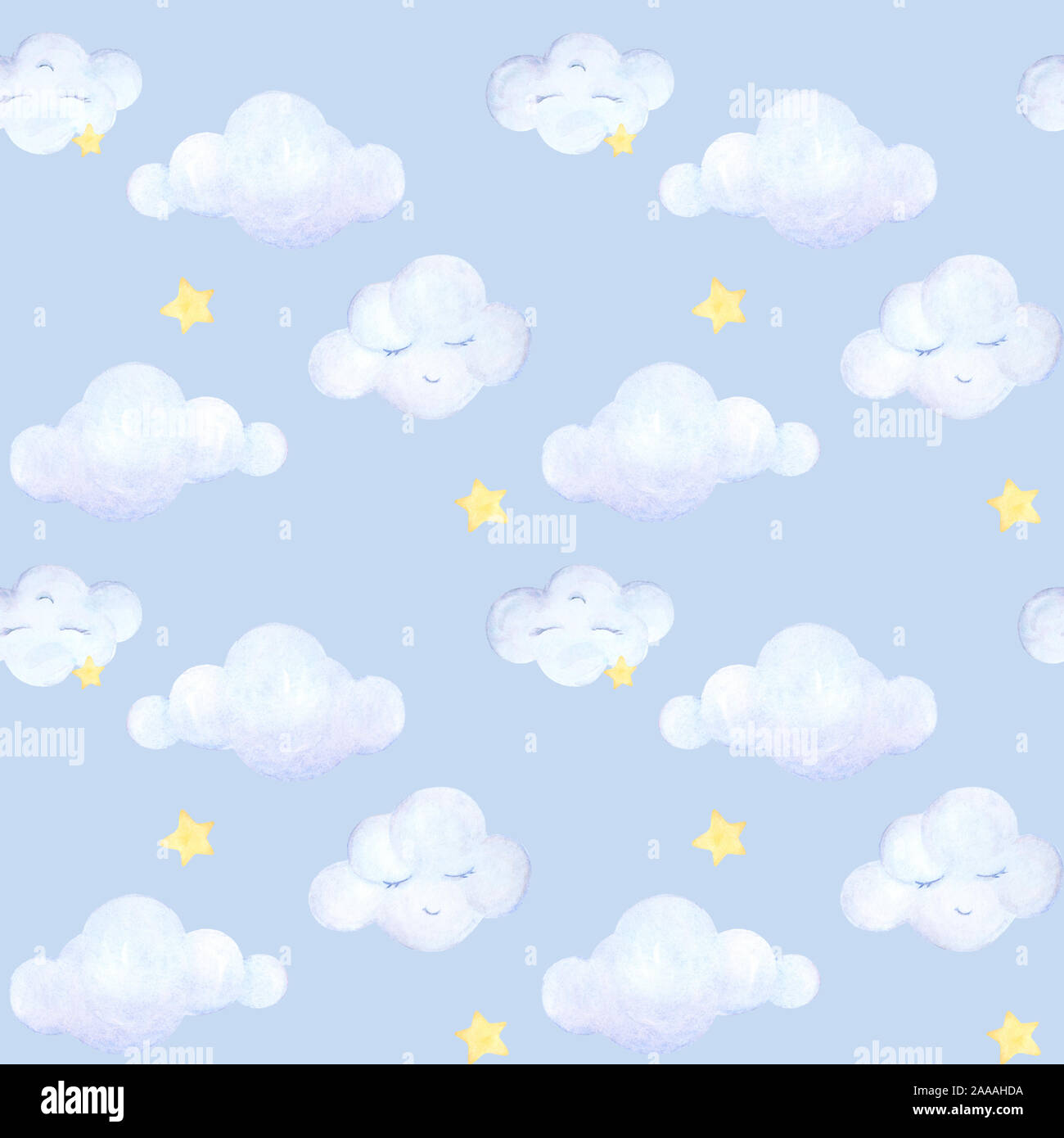 Seamless Baby Pattern Kids Prints Watercolor Light Blue Clouds Fly Yellow Stars Clouds Sleeping Blue Background Print Quality Stock Photo Alamy