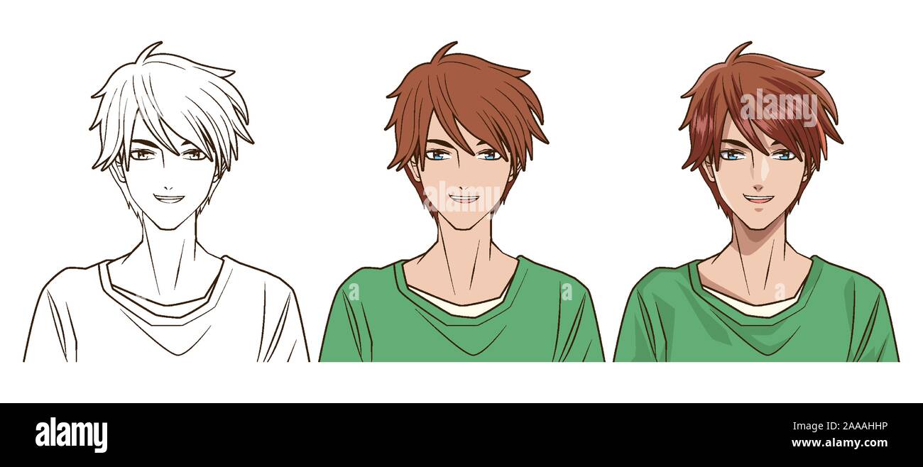 Premium Vector  Drawing process of young man anime style