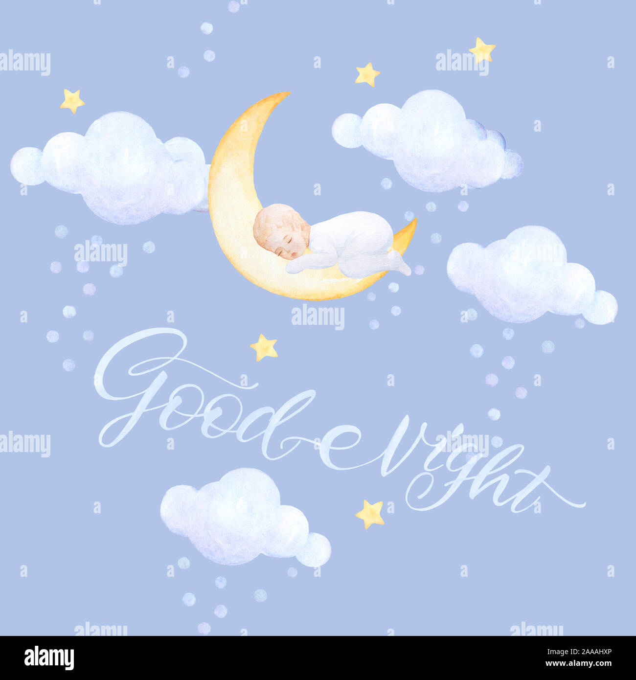 Kids prints. Newborn Baby sleep. Good Night. Lettering. Clouds fly ...