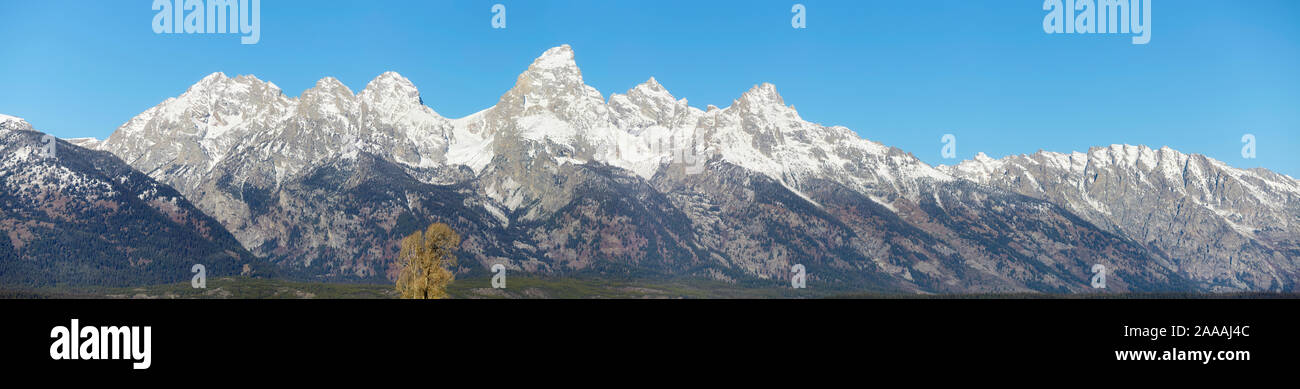 Grand Teton mountain range panorama, Wyoming, USA. Stock Photo