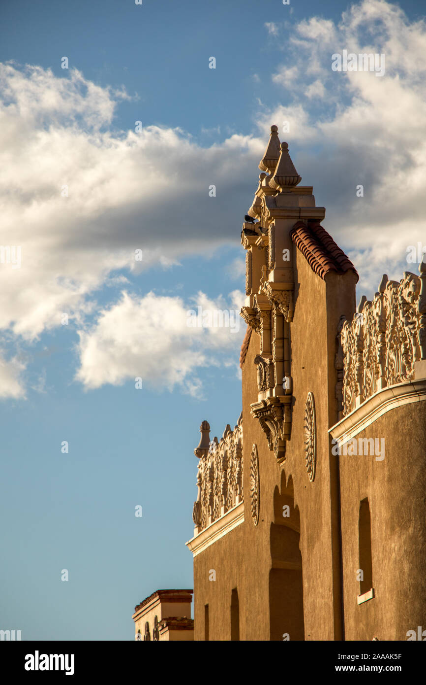 A building with spanish architecture in late afternoon light. Stock Photo