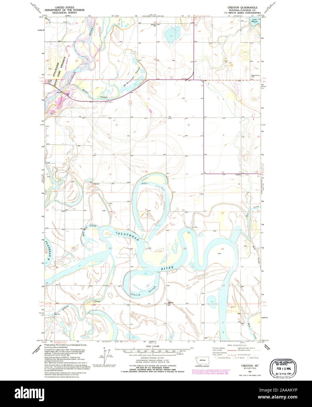 USGS TOPO Map Montana MT Creston 263216 1991 24000 Restoration Stock
