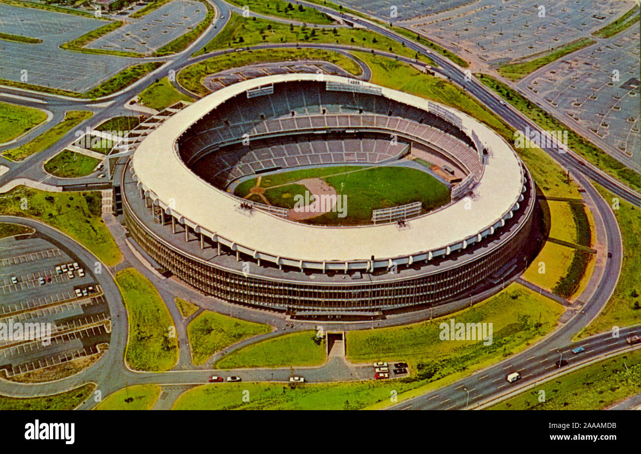 Vintage postcard depicting RFK Stadium, formerly called District of Columbia Stadium, it was the  home of the Washington Senators baseball team from 1962-1971. Stock Photo