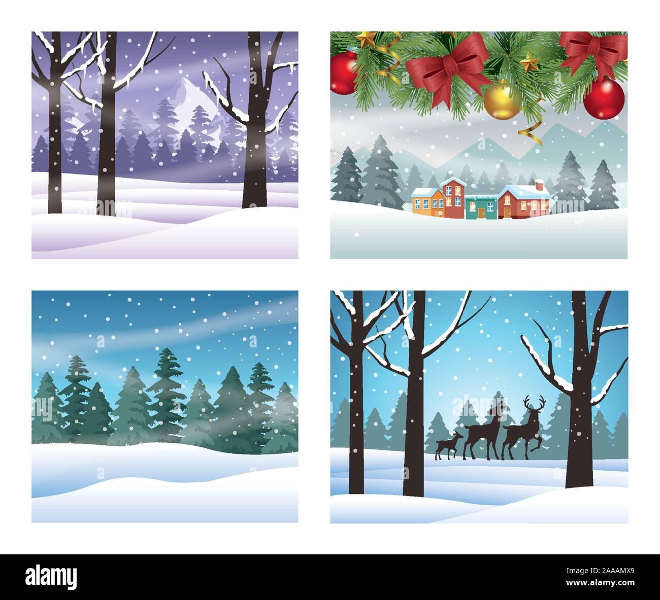 merry christmas cards with snowscapes scenes Stock Vector Image & Art ...