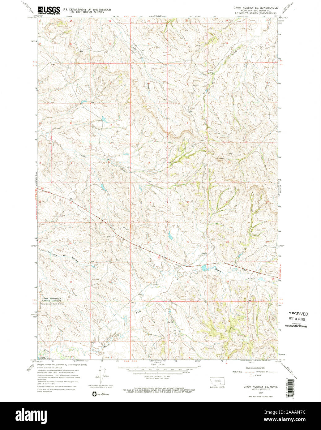 USGS TOPO Map Montana MT Crow Agency SE 263232 1967 24000 Restoration ...