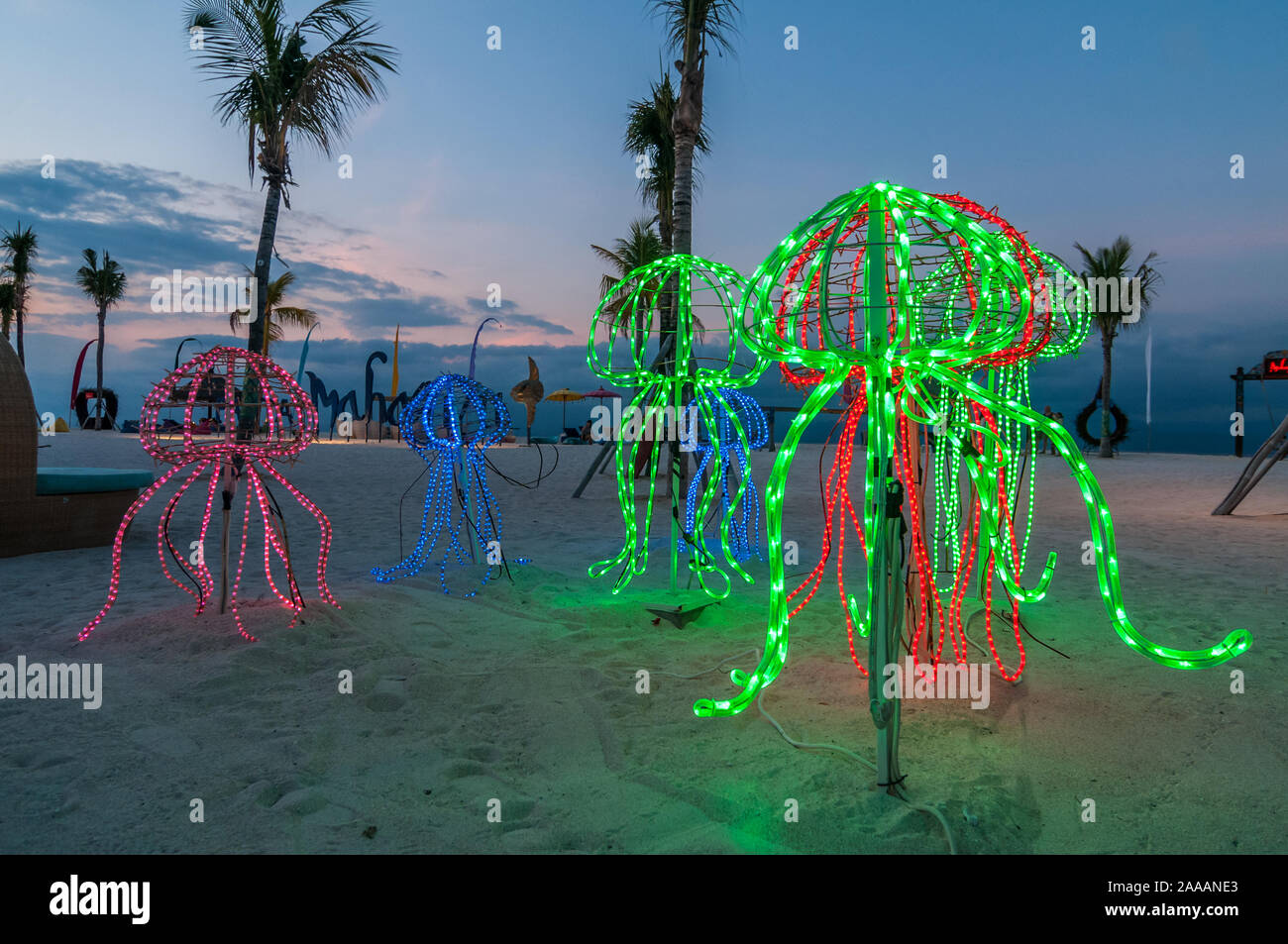 led light strips like jellyfish, Nusa Lembonga, Bali, Indonesia Stock ...
