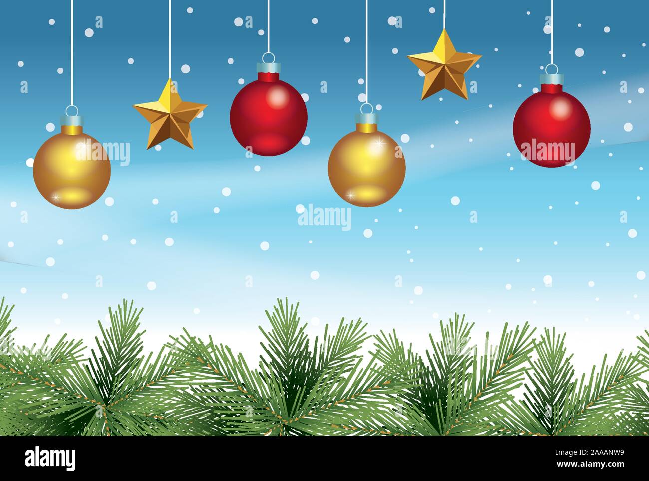 merry christmas card with balls ans stars hanging Stock Vector Image ...
